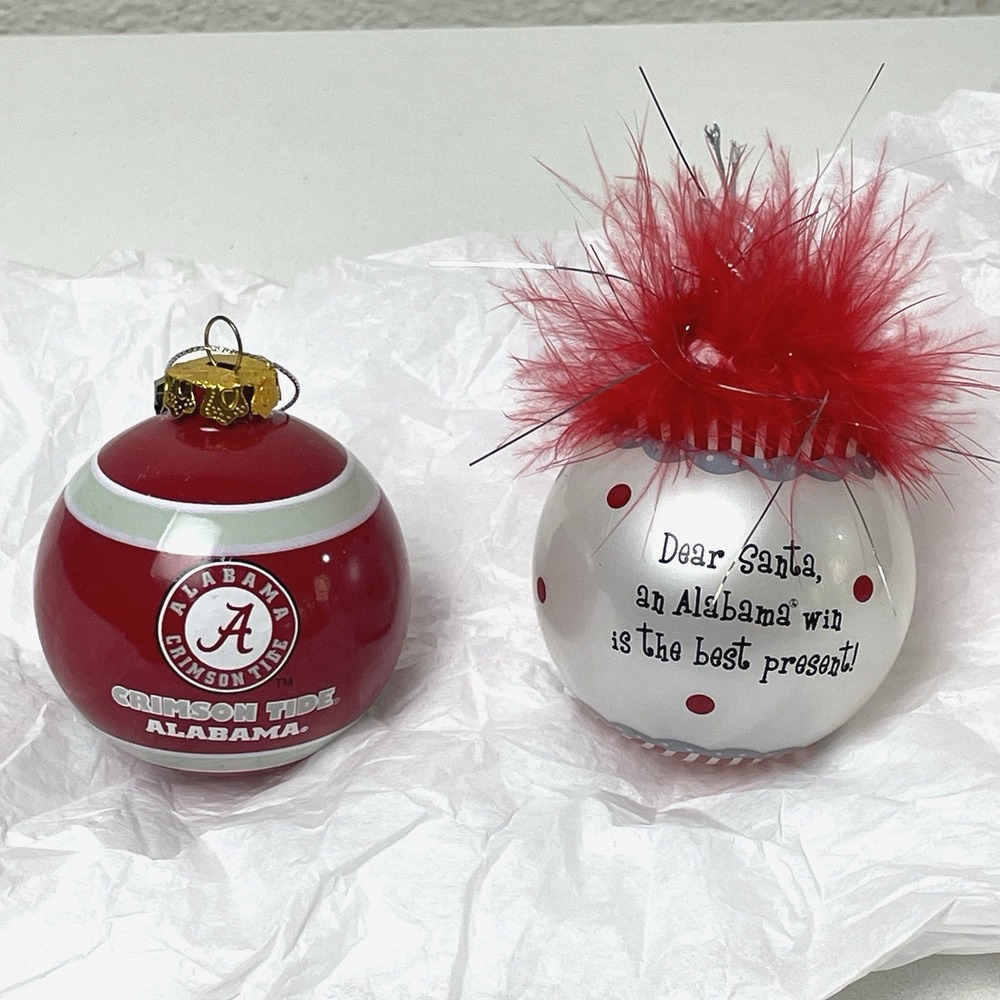 Alabama Crimson Tide Football Glass Ball Christmas Ornaments Lot of 2